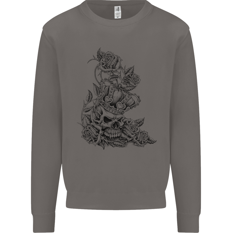 Skull Crown Biker Skull Gothic Heavy Metal Mens Sweatshirt Jumper Charcoal
