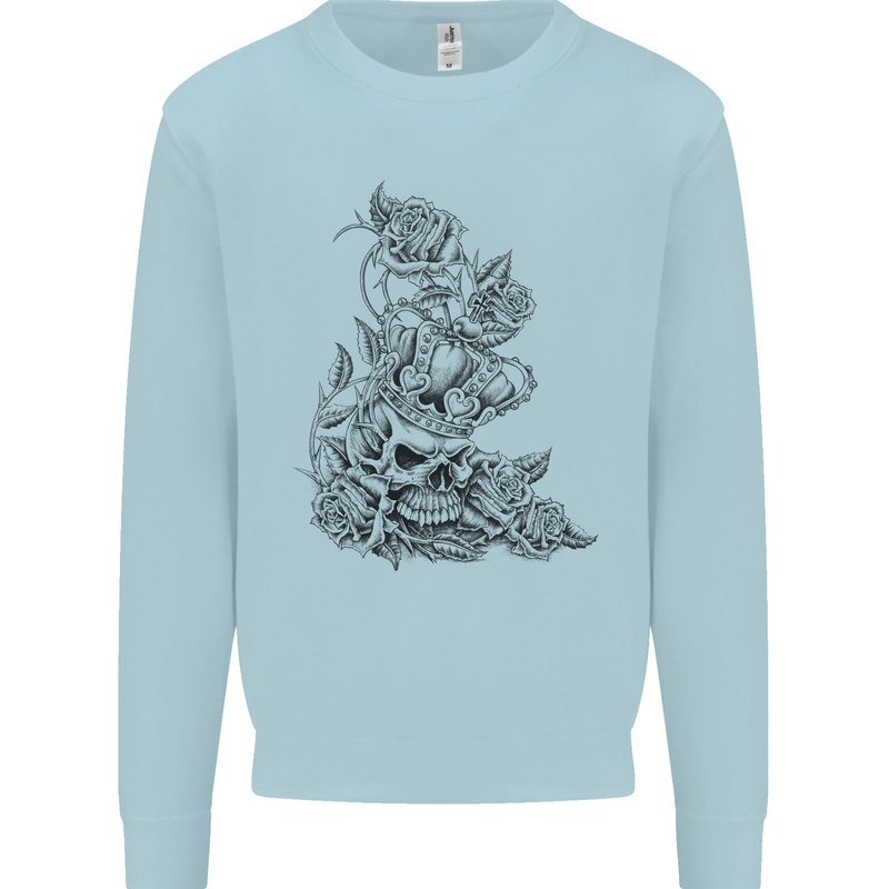 Skull Crown Biker Skull Gothic Heavy Metal Mens Sweatshirt Jumper Light Blue