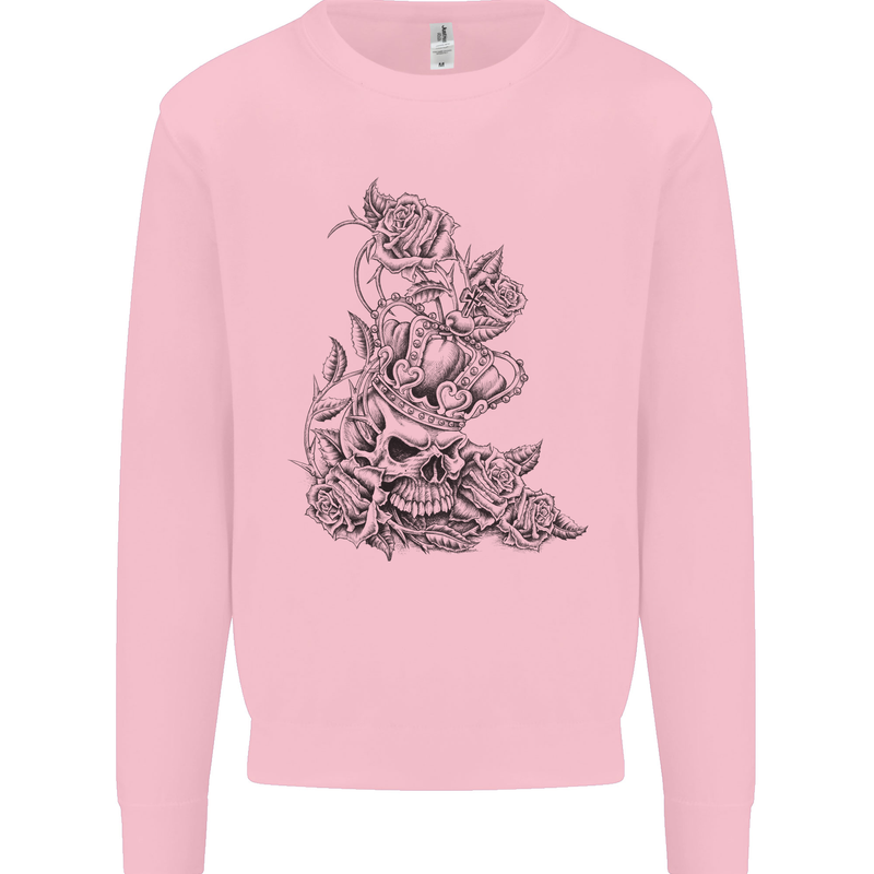 Skull Crown Biker Skull Gothic Heavy Metal Mens Sweatshirt Jumper Light Pink