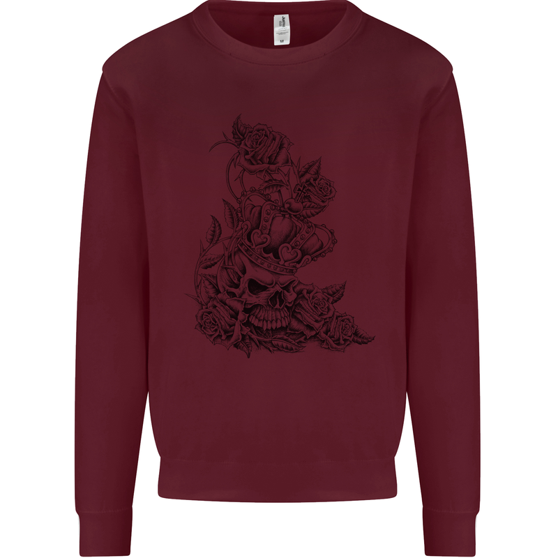 Skull Crown Biker Skull Gothic Heavy Metal Mens Sweatshirt Jumper Maroon