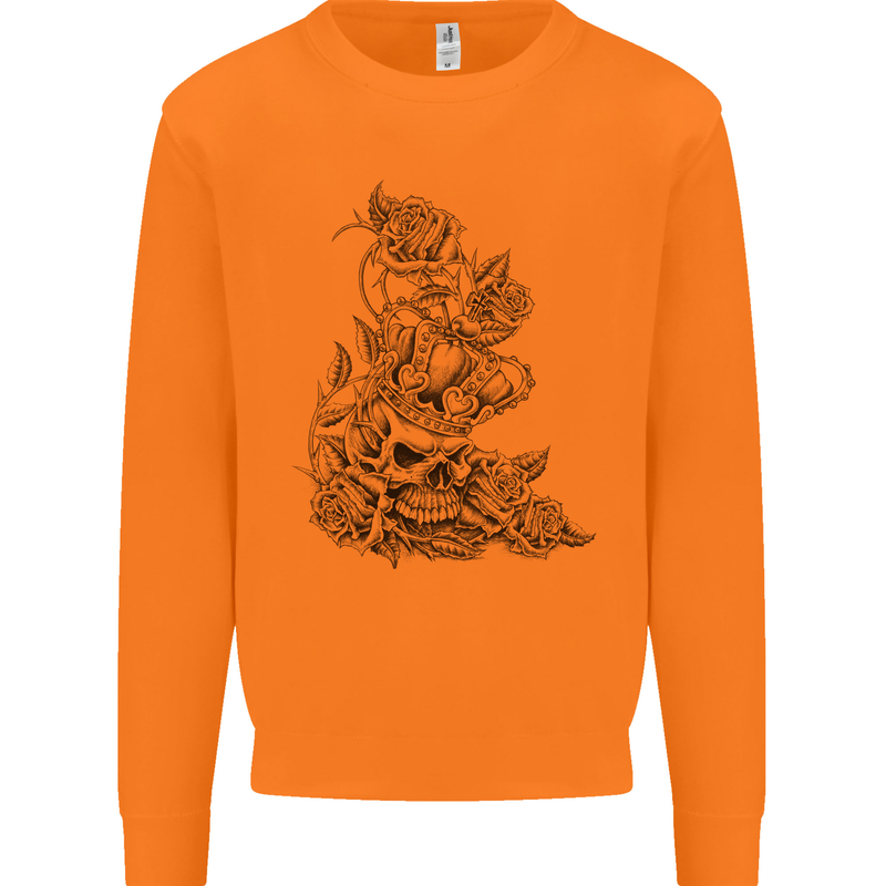 Skull Crown Biker Skull Gothic Heavy Metal Mens Sweatshirt Jumper Orange