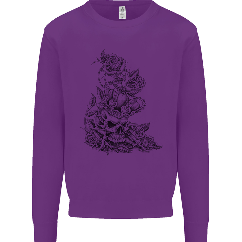 Skull Crown Biker Skull Gothic Heavy Metal Mens Sweatshirt Jumper Purple