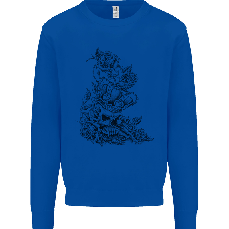 Skull Crown Biker Skull Gothic Heavy Metal Mens Sweatshirt Jumper Royal Blue