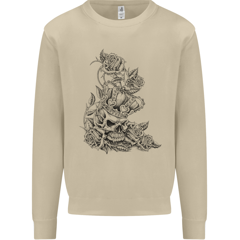 Skull Crown Biker Skull Gothic Heavy Metal Mens Sweatshirt Jumper Sand
