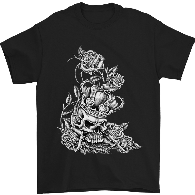 Skull Crown Biker Skull Gothic Heavy Metal Mens T-Shirt Cotton Gildan Black