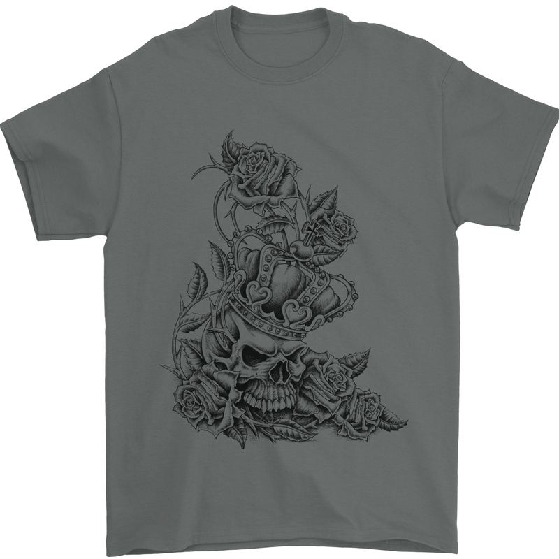 Skull Crown Biker Skull Gothic Heavy Metal Mens T-Shirt Cotton Gildan Charcoal