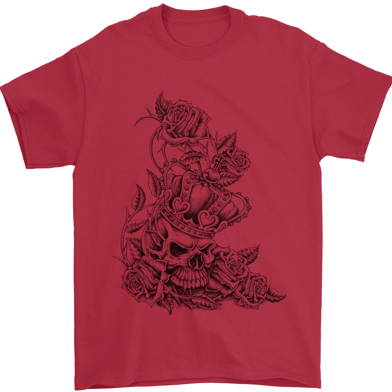 Skull Crown Biker Skull Gothic Heavy Metal Mens T-Shirt Cotton Gildan Red