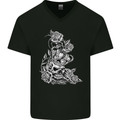 Skull Crown Biker Skull Gothic Heavy Metal Mens V-Neck Cotton T-Shirt Black