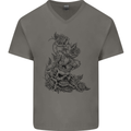 Skull Crown Biker Skull Gothic Heavy Metal Mens V-Neck Cotton T-Shirt Charcoal