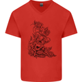Skull Crown Biker Skull Gothic Heavy Metal Mens V-Neck Cotton T-Shirt Red