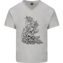 Skull Crown Biker Skull Gothic Heavy Metal Mens V-Neck Cotton T-Shirt Sports Grey