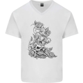Skull Crown Biker Skull Gothic Heavy Metal Mens V-Neck Cotton T-Shirt White