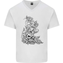 Skull Crown Biker Skull Gothic Heavy Metal Mens V-Neck Cotton T-Shirt White