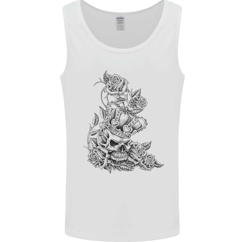 Skull Crown Biker Skull Gothic Heavy Metal Mens Vest Tank Top White