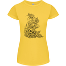 Skull Crown Biker Skull Gothic Heavy Metal Womens Petite Cut T-Shirt Yellow