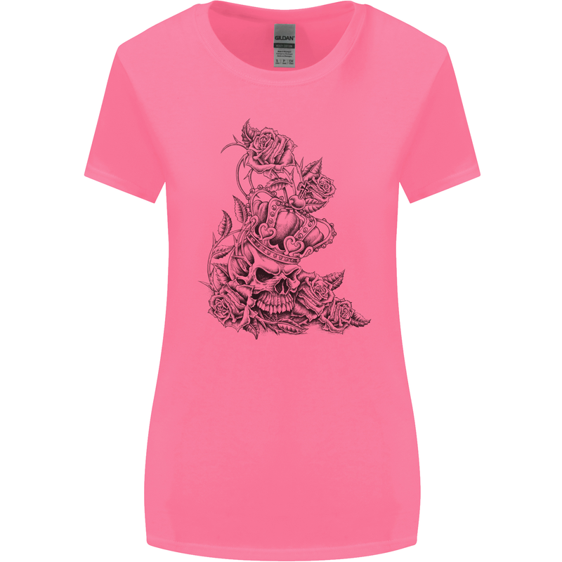 Skull Crown Biker Skull Gothic Heavy Metal Womens Wider Cut T-Shirt Azalea