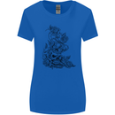 Skull Crown Biker Skull Gothic Heavy Metal Womens Wider Cut T-Shirt Royal Blue