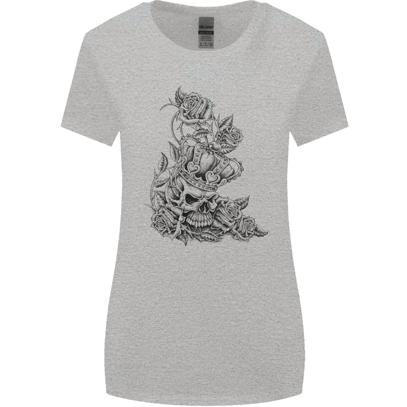Skull Crown Biker Skull Gothic Heavy Metal Womens Wider Cut T-Shirt Sports Grey