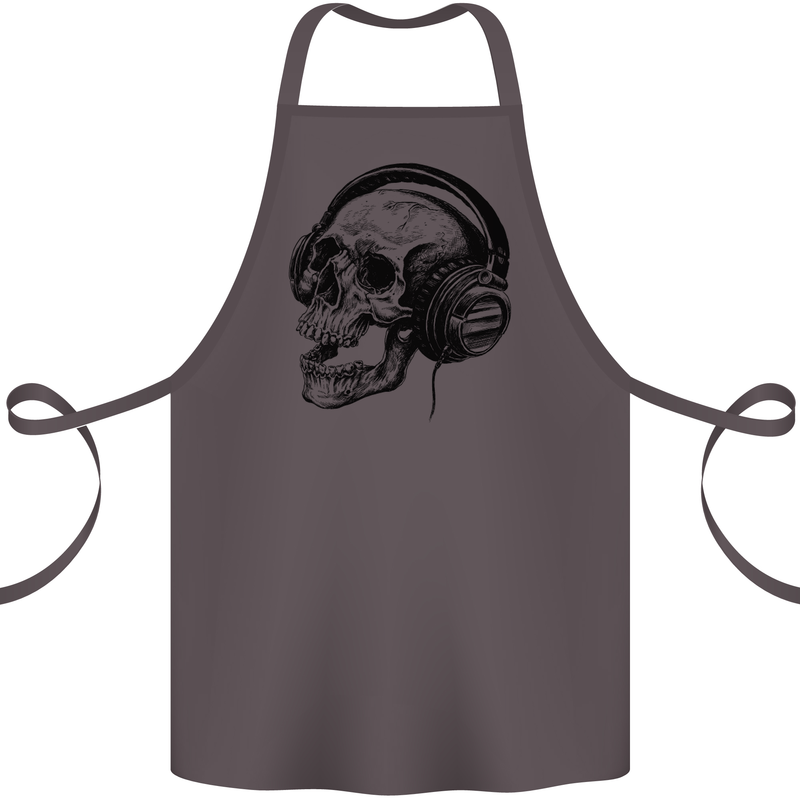 Skull Headphones Gothic Rock Music DJ Cotton Apron 100% Organic Dark Grey