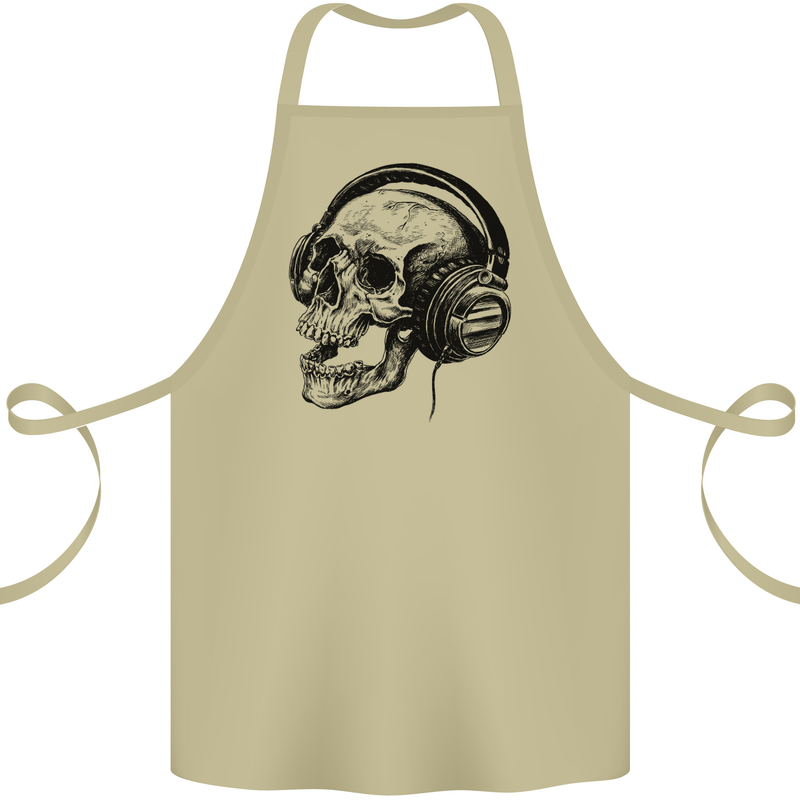 Skull Headphones Gothic Rock Music DJ Cotton Apron 100% Organic Khaki