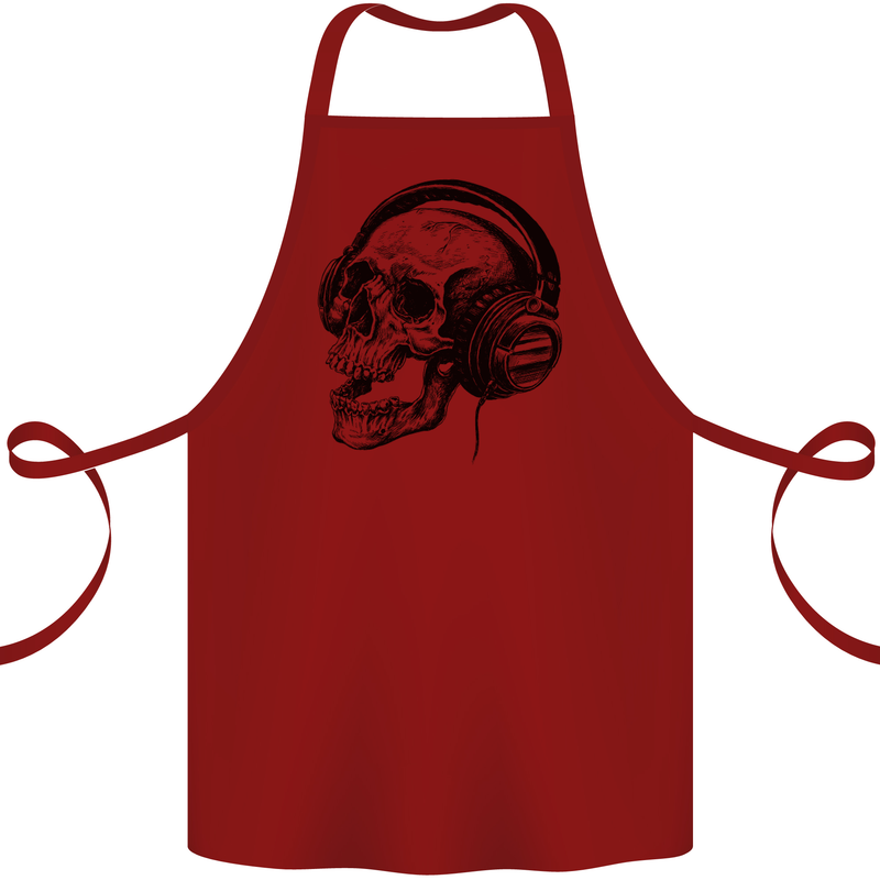 Skull Headphones Gothic Rock Music DJ Cotton Apron 100% Organic Maroon