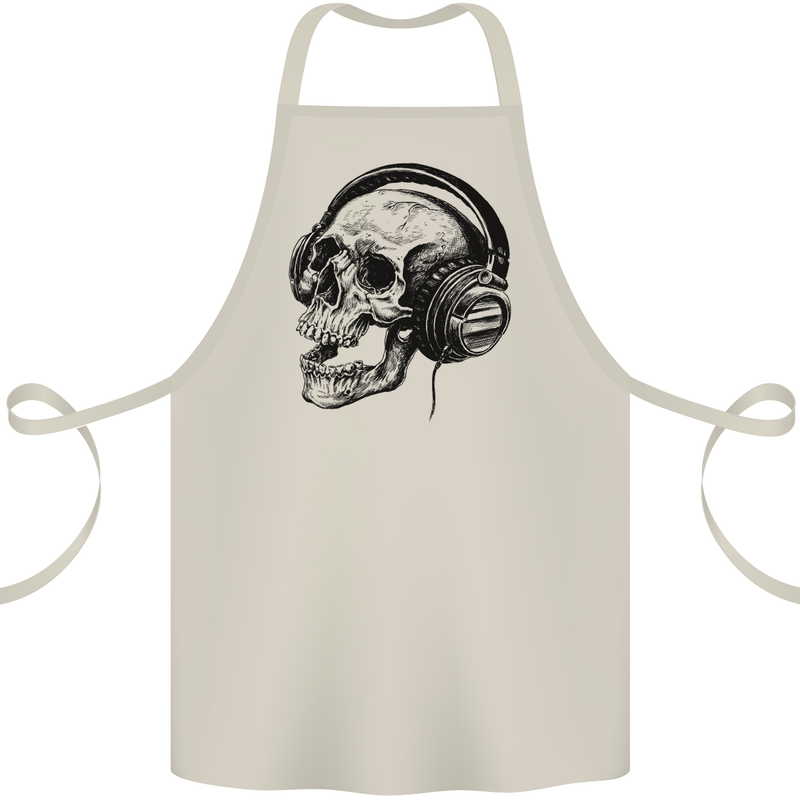 Skull Headphones Gothic Rock Music DJ Cotton Apron 100% Organic Natural