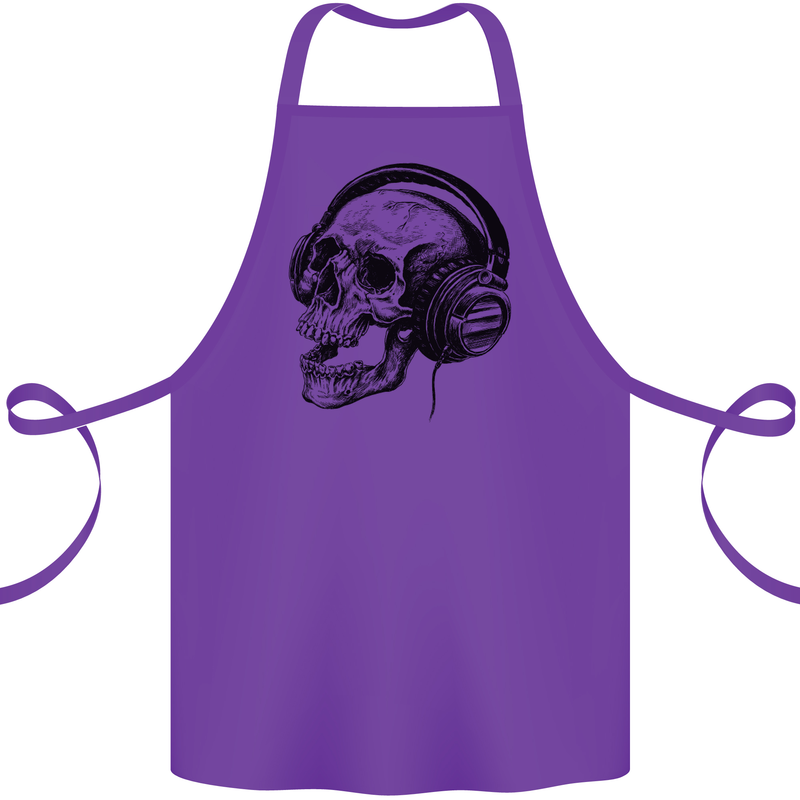 Skull Headphones Gothic Rock Music DJ Cotton Apron 100% Organic Purple