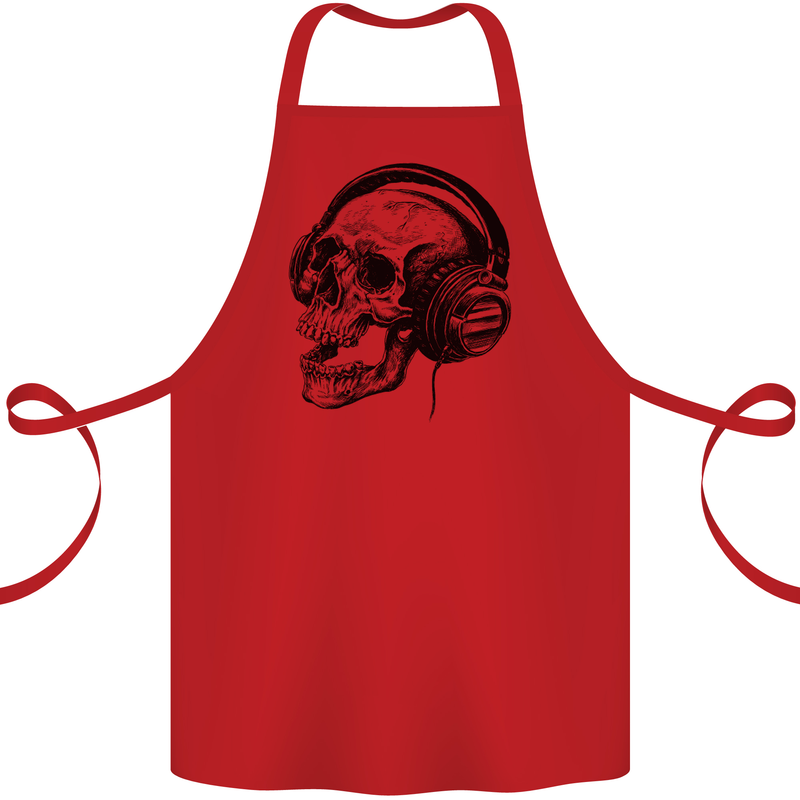 Skull Headphones Gothic Rock Music DJ Cotton Apron 100% Organic Red