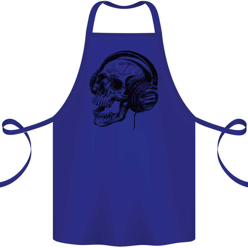 Skull Headphones Gothic Rock Music DJ Cotton Apron 100% Organic Royal Blue