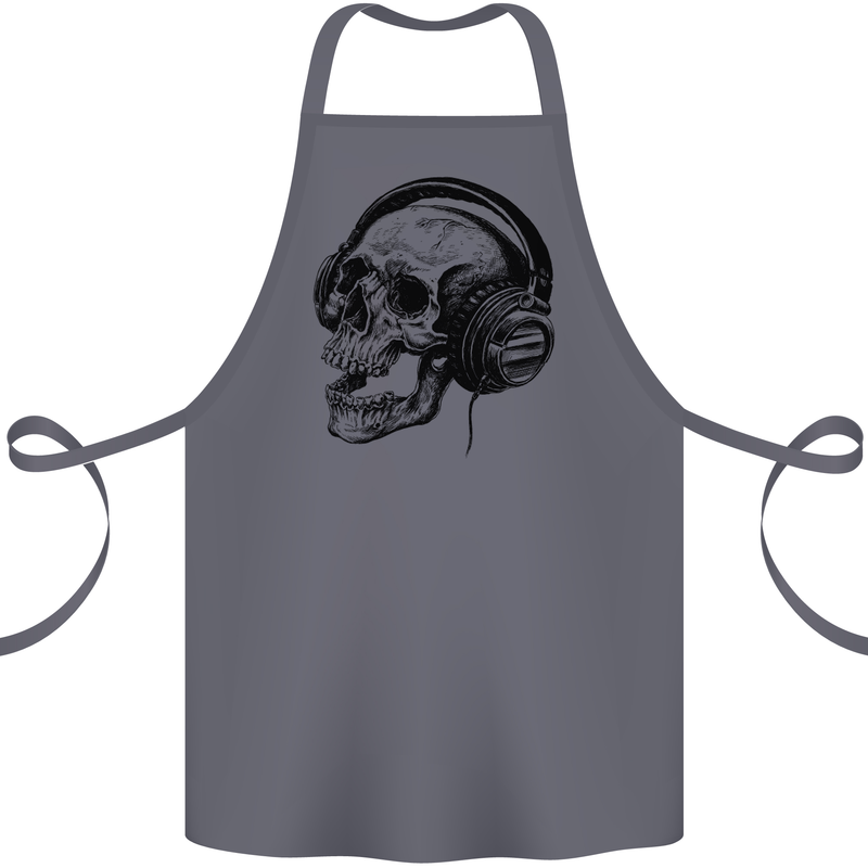 Skull Headphones Gothic Rock Music DJ Cotton Apron 100% Organic Steel