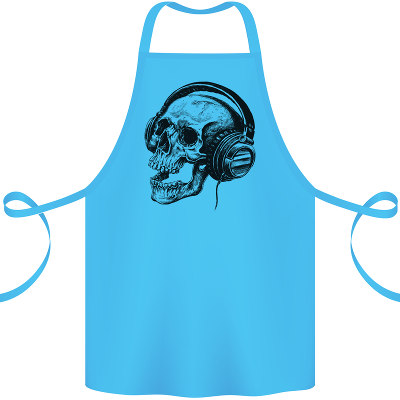 Skull Headphones Gothic Rock Music DJ Cotton Apron 100% Organic Turquoise