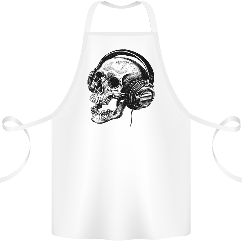 Skull Headphones Gothic Rock Music DJ Cotton Apron 100% Organic White