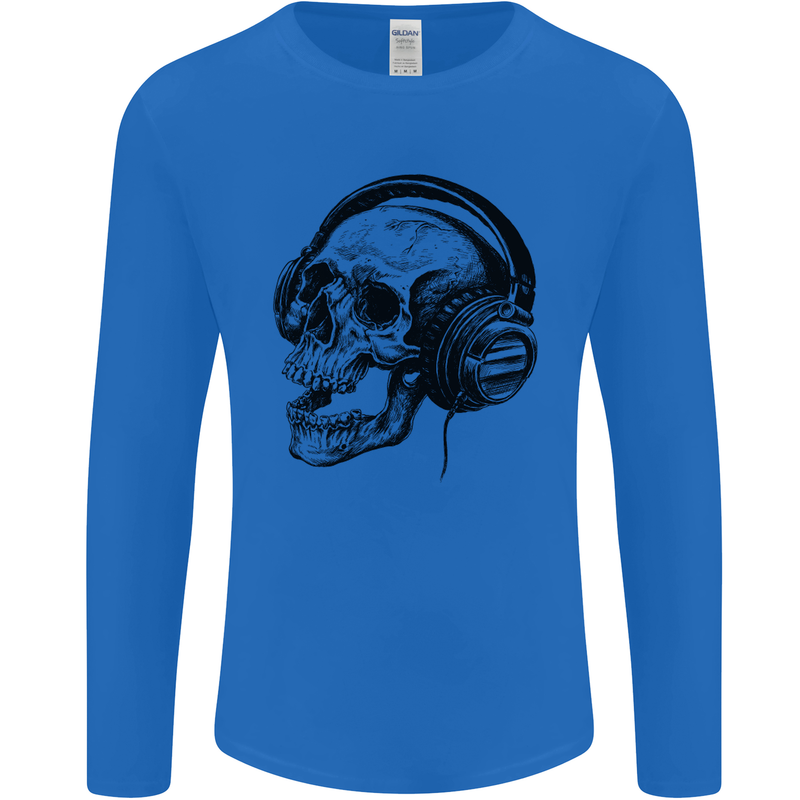 Skull Headphones Gothic Rock Music DJ Mens Long Sleeve T-Shirt Royal Blue