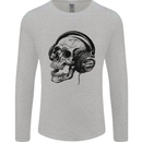 Skull Headphones Gothic Rock Music DJ Mens Long Sleeve T-Shirt Sports Grey