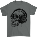 Skull Headphones Gothic Rock Music DJ Mens T-Shirt Cotton Gildan Charcoal
