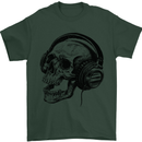 Skull Headphones Gothic Rock Music DJ Mens T-Shirt Cotton Gildan Forest Green