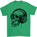 Skull Headphones Gothic Rock Music DJ Mens T-Shirt Cotton Gildan Irish Green