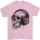 Skull Headphones Gothic Rock Music DJ Mens T-Shirt Cotton Gildan Light Pink