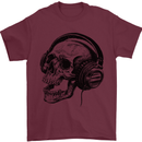 Skull Headphones Gothic Rock Music DJ Mens T-Shirt Cotton Gildan Maroon