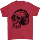 Skull Headphones Gothic Rock Music DJ Mens T-Shirt Cotton Gildan Red