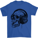 Skull Headphones Gothic Rock Music DJ Mens T-Shirt Cotton Gildan Royal Blue