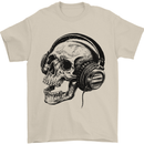 Skull Headphones Gothic Rock Music DJ Mens T-Shirt Cotton Gildan Sand