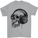 Skull Headphones Gothic Rock Music DJ Mens T-Shirt Cotton Gildan Sports Grey