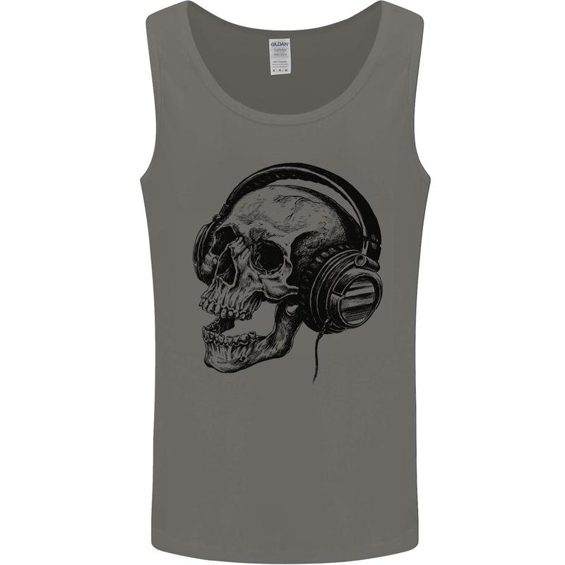 Skull Headphones Gothic Rock Music DJ Mens Vest Tank Top Charcoal