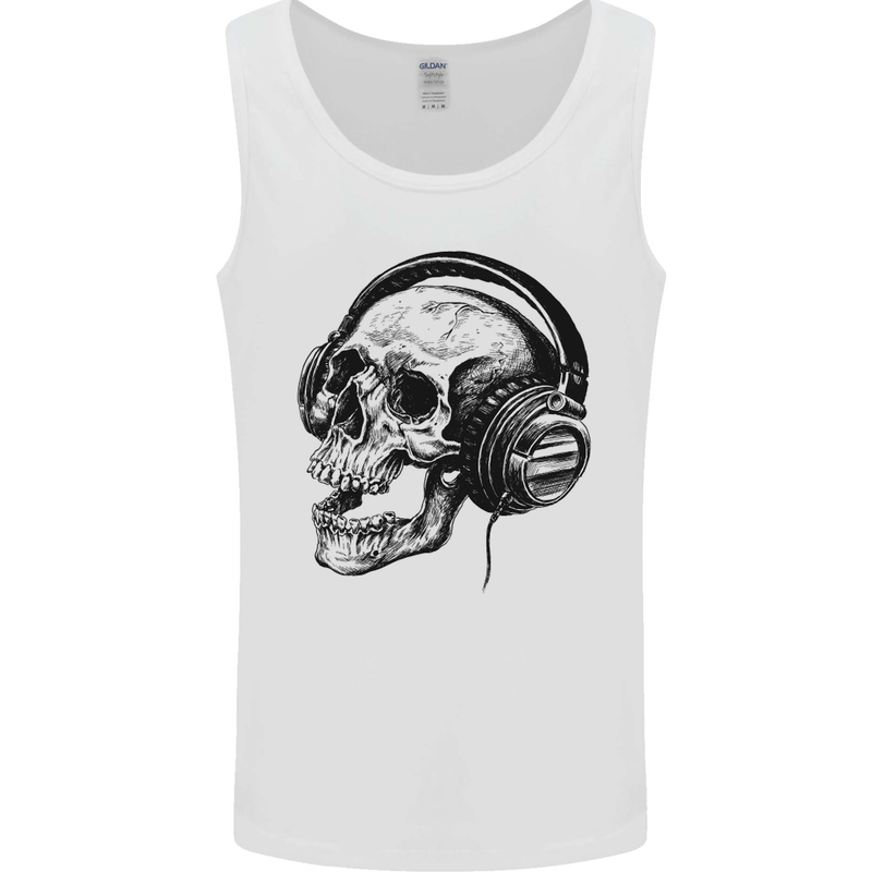 Skull Headphones Gothic Rock Music DJ Mens Vest Tank Top White