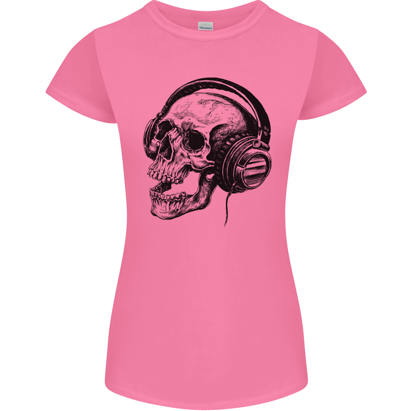 Skull Headphones Gothic Rock Music DJ Womens Petite Cut T-Shirt Azalea