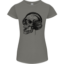 Skull Headphones Gothic Rock Music DJ Womens Petite Cut T-Shirt Charcoal