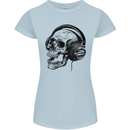 Skull Headphones Gothic Rock Music DJ Womens Petite Cut T-Shirt Light Blue