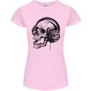Skull Headphones Gothic Rock Music DJ Womens Petite Cut T-Shirt Light Pink