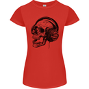 Skull Headphones Gothic Rock Music DJ Womens Petite Cut T-Shirt Red